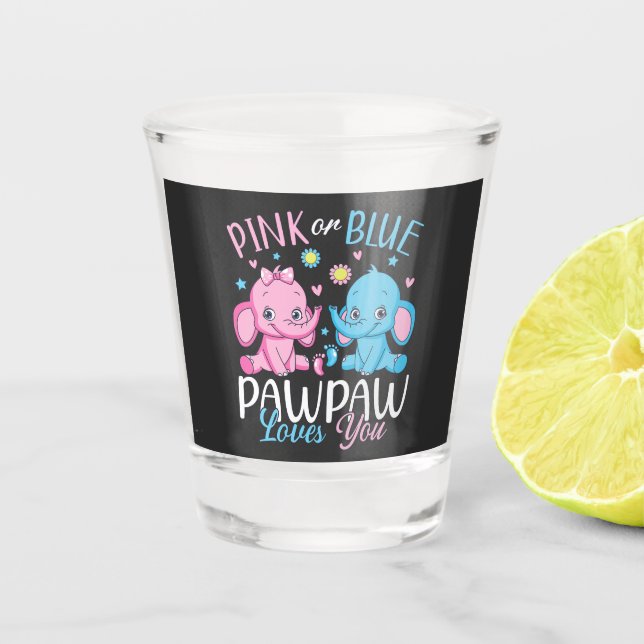 Pink oder blau pawpaw Lieben Sie Elephant Baby Schnapsglas (Vorderseite)