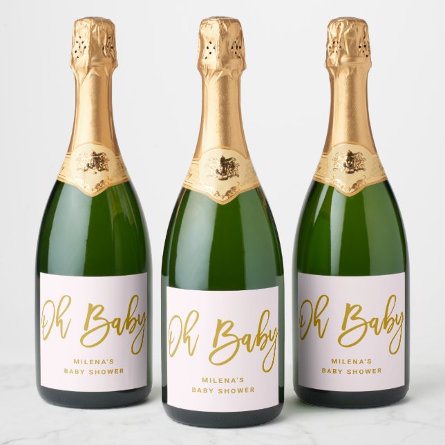 Pink Oh Baby Girl Babydusche Sparkling Weinetikett (Flaschen)