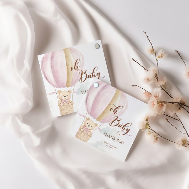 Pink Oh Baby Script Bear in Hot Air Ballon Dusche Geschenkanhänger (Von Creator hochgeladen)