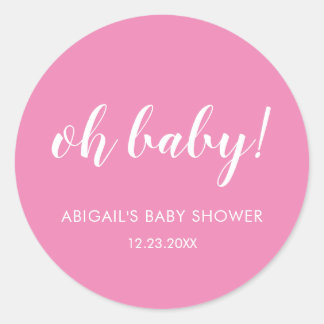 Pink Oh Baby Shower Classic Round Sticker