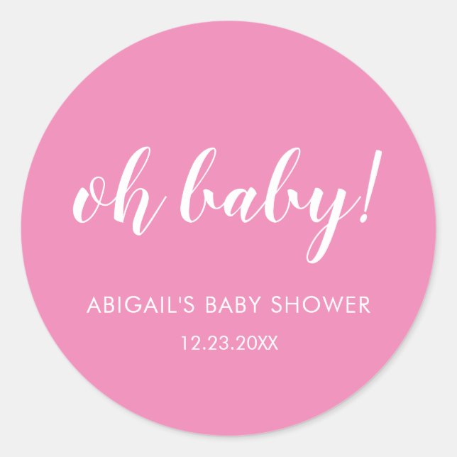 Pink Oh Baby Shower Classic Round Sticker (Vorderseite)