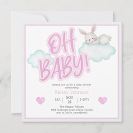 Pink Oh Baby Woodland Animals Baby Dusche Einladung