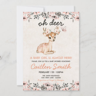 Pink Oh Deer Baby Dusche Blumenladen Einladung