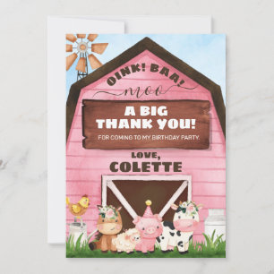 Pink Oink Baa Moo ferme Anniversaire Carte de reme