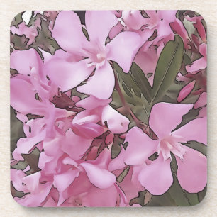 Pink Oleander Rose Laurel Black Outline Art Getränkeuntersetzer