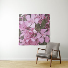 Pink Oleander Rose Laurel Schwarze Kontur Kunst Wandteppich