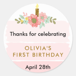 Pink Ombre Cake Birthday Circle Favor Tag Runder Aufkleber