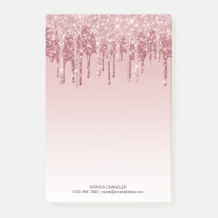 Pink Ombré Dripping Glitzer Monogram Post-it Hinwe Klebezettel
