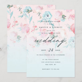 Pink Ombre French Garden Shabby Floral Wedding Einladung