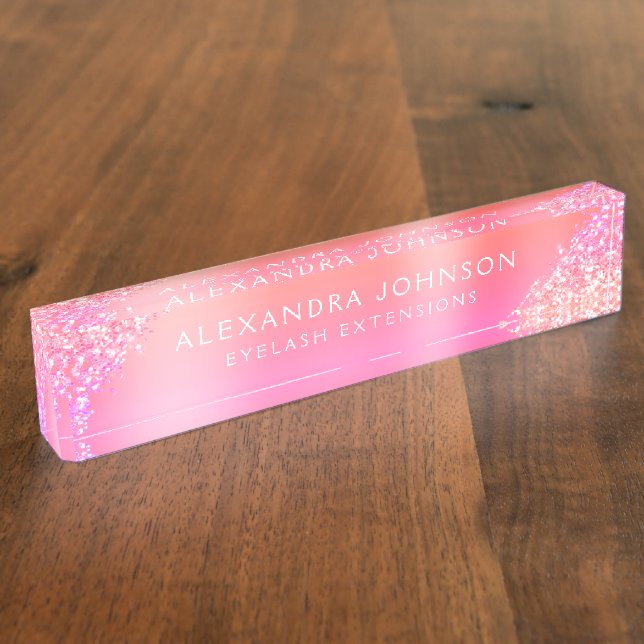 Pink Ombre Glitzer Sparkle Eyelash Extensions Namensplakette (Seite)