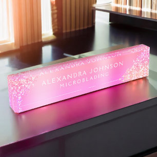 Pink Ombre Glitzer Sparkle Microblading Brows Namensplakette