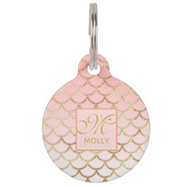 Pink Ombre & Gold Mermaid Muster - Mit Monogramm Haustiermarke