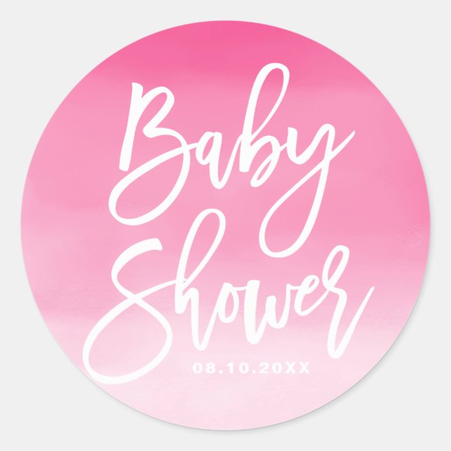 Pink Ombre Handschrift Custom Baby Dusche Runder Aufkleber (Vorderseite)