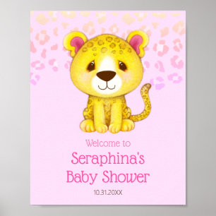 Pink Ombre Leopard Baby Dusche Empfang Poster