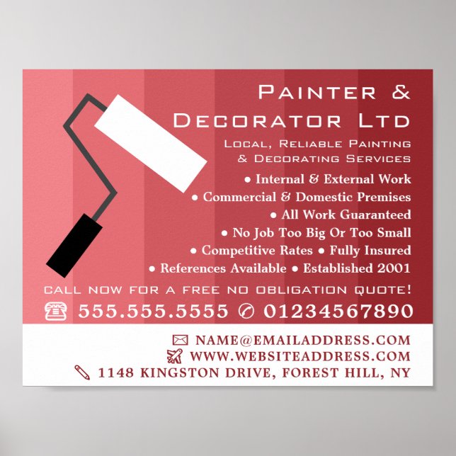 Pink Ombre & Paint Roller, Maler & Dekorator Poster (Vorne)