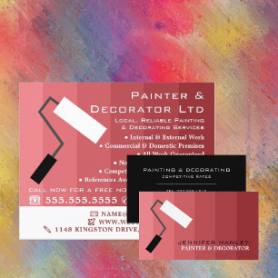 Pink Ombre & Paint Roller, Painter & Decorator Visitenkarte