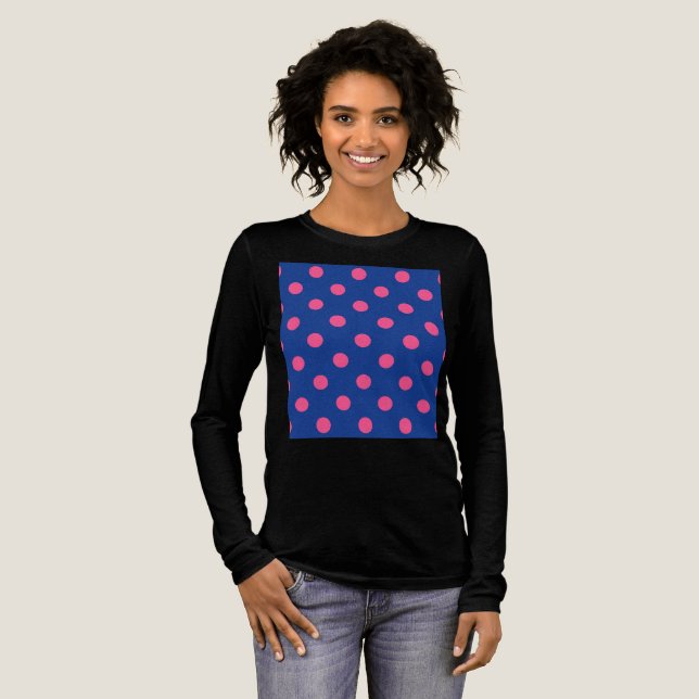 Pink On Blue Polka Dots Pattern Design Tri-Blend Shirt (Volle Vorderseite)
