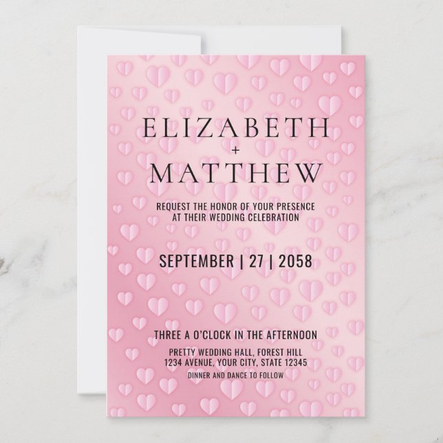 Pink on Pink Heart Speckles Invitation Card Design (Devant)