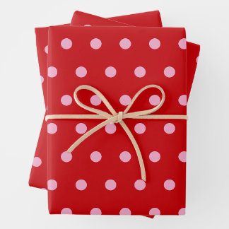 Pink on Red Polka Dots Geschenkpapier Set