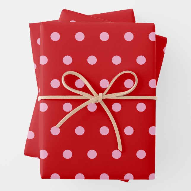 Pink on Red Polka Dots  Geschenkpapier Set (Beispiel)