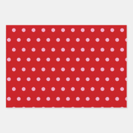 Pink on Red Polka Dots Geschenkpapier Set