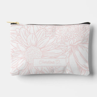 Pink on White Chrysanthemums with Name Zubehörtasche