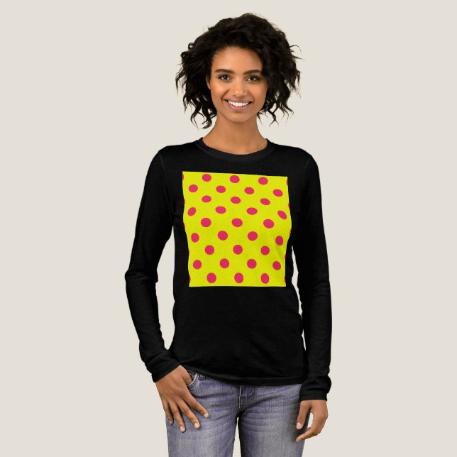 Pink On Yellow Polka Dots Pattern Design  Tri-Blend Shirt (Volle Vorderseite)