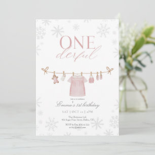 Pink ONE derful Winter First Birthday Invitation