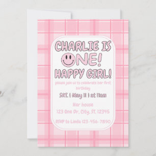 Pink One Happy Girl anniversaire Invitation