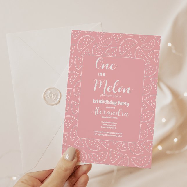 Pink One in the Melon Girl First Birthday Einladung (Von Creator hochgeladen)