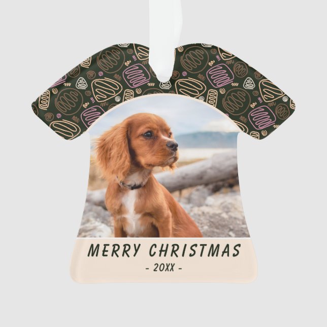 Pink One Line Hund Pet Foto Weihnachtskuchen Ornament (Vorderseite)