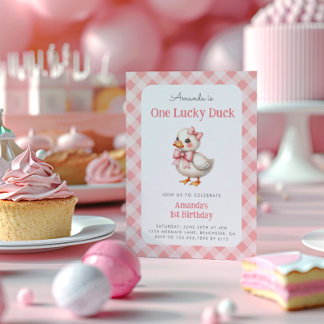 Pink One Lucky Duck Baby Girl Erstgeburt Einladung