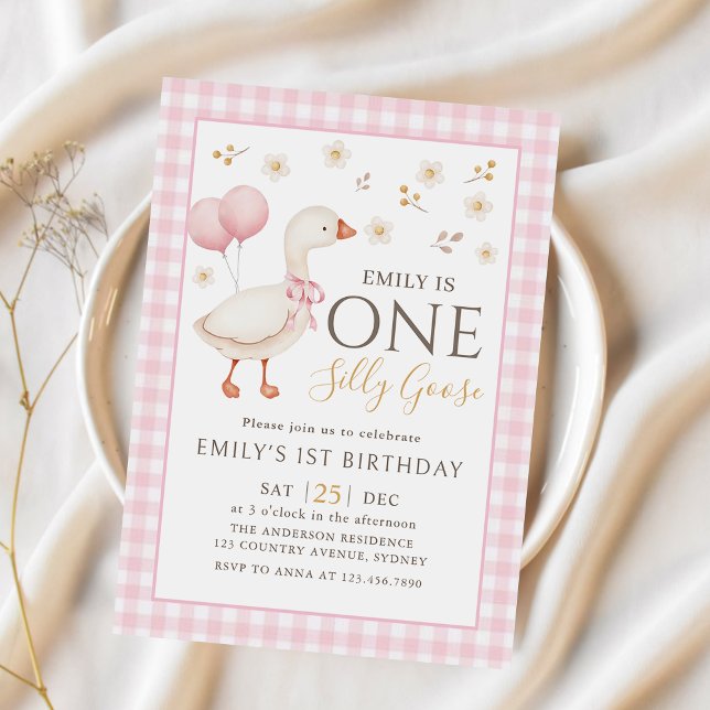 Pink One Silly Goose 1er Invitation anniversaire (Créateur téléchargé)