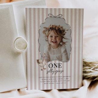 Pink One Silly Goose 1st Birthday Invitation Einladung