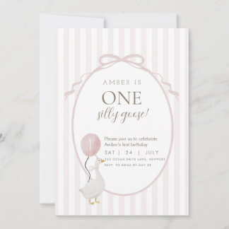 Pink One Silly Goose First Birthday Invitation