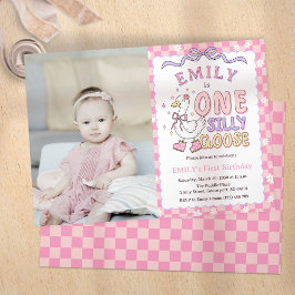 Pink One Silly Goose - Girl First Birthday Photo Einladung