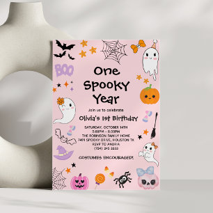 Pink One Spookoky Year Ghost Halloween 1. Geburtst Einladung