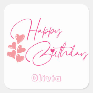 Pink one year old birthday quadratischer aufkleber
