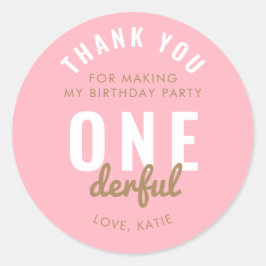 Pink ONEderful Birthday Round Aufkleber