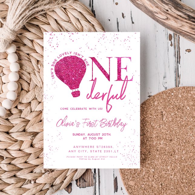 Pink Onederful Hot Air Ballon Mädchen 1. Geburtsta Einladung (Von Creator hochgeladen)