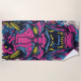 Pink Oni Demon Mask – Japanese Graffiti Art Strandtuch