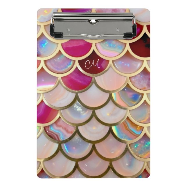 Pink Opal Iridescent Mermaid Scales Mini Klemmbrett (Vorderseite)