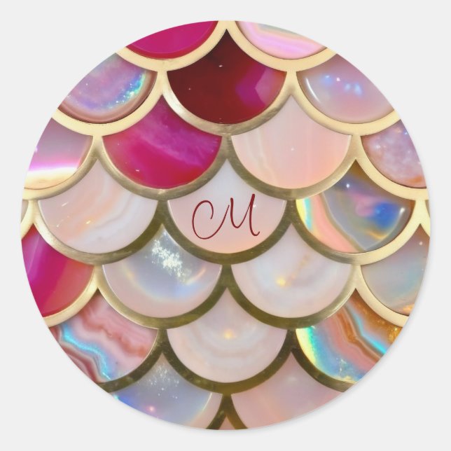Pink Opal Iridescent Mermaid Scales Runder Aufkleber (Vorderseite)