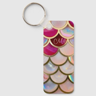 Pink Opal Iridescent Mermaid Scales Schlüsselanhänger