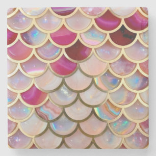 Pink Opal Iridescent Mermaid Scales Steinuntersetzer