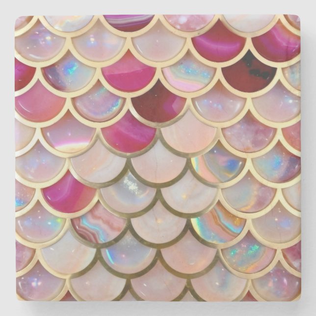 Pink Opal Iridescent Mermaid Scales Steinuntersetzer (Vorderseite)