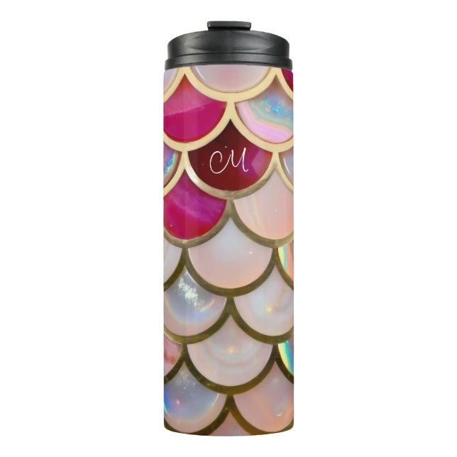 Pink Opal Iridescent Mermaid Scales Thermosbecher (Vorderseite)