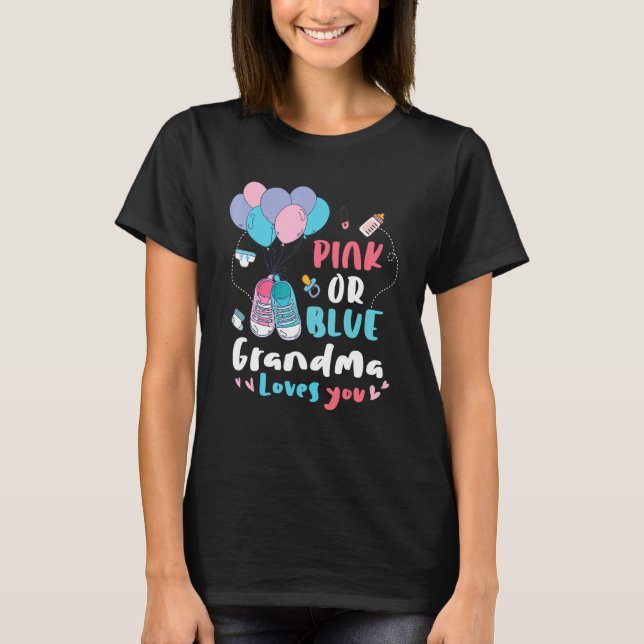 Pink Or Blue Grandma Loves You Giraffe Baby Gender T-Shirt (Vorderseite)