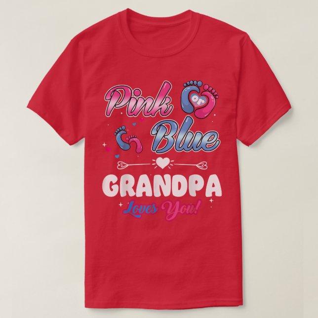 Pink or Blue Heart Grandpa Loves You Shower Gender T-Shirt (Design vorne)