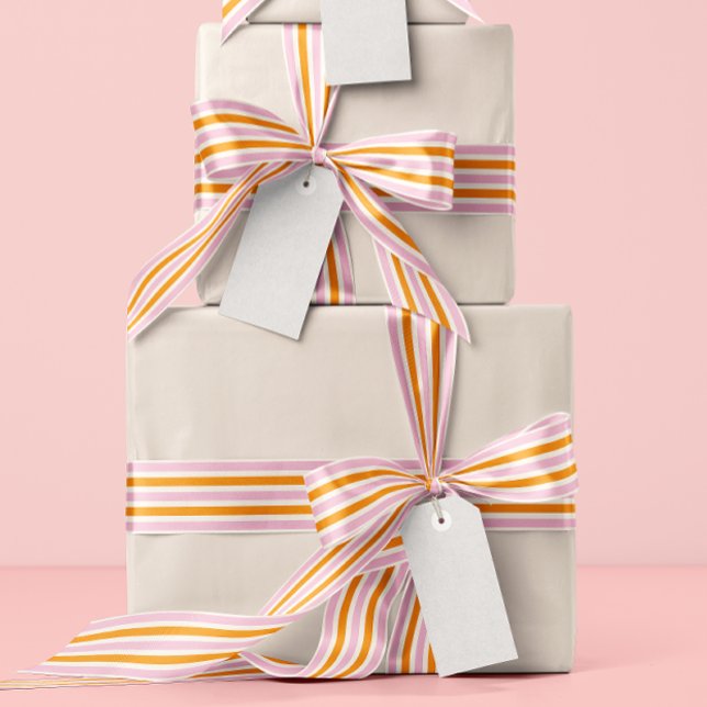 Pink Orange and Cream Narrow Stripes Satinband (preppy and girly candy pink, juicy orange, and cream striped ribbon)